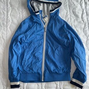 Children's Blue Hooded Rain Jacket with Stripe Trim